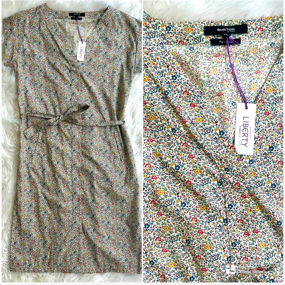 Burton Pink & Green Sheath Midi Dress V-Neck short sleeve cotton Dress Size 6-8